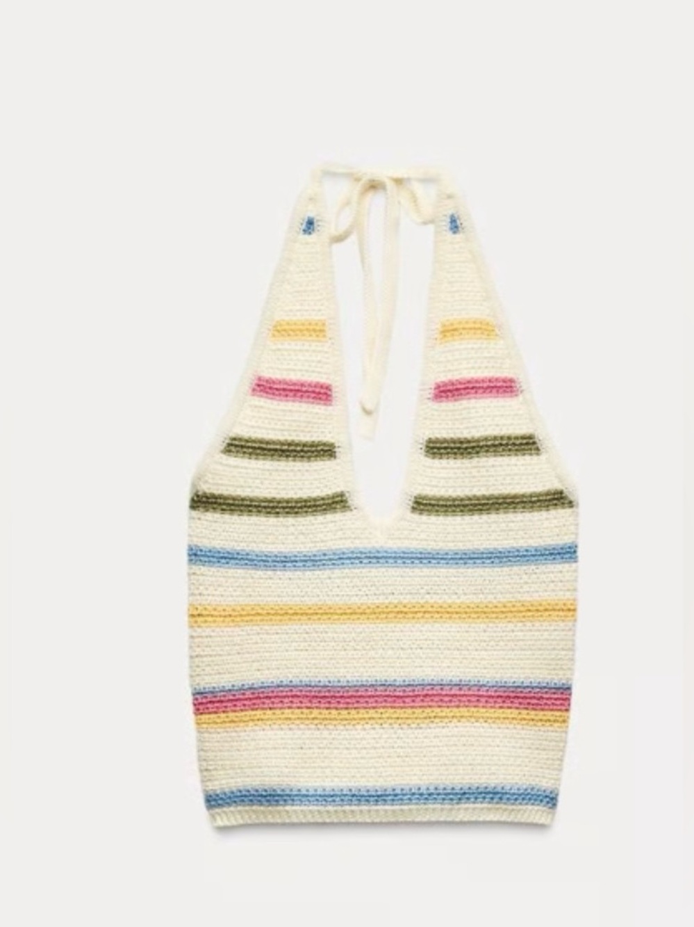 ZARA Crochet Stripe Halter Crop Top - Cream and Pastel Stripes size medium - Picture 6 of 12